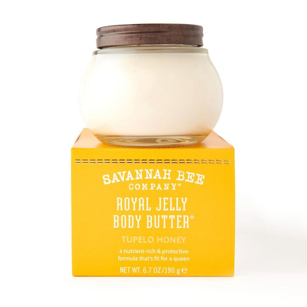 Savannah Bee Royal Jelly Body Butter jar shows creamy texture for deep hydration