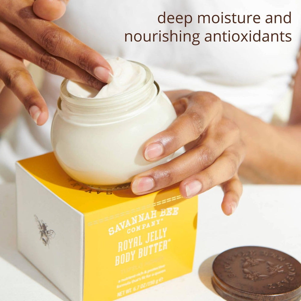 Glass jar packaging of Royal Jelly Body Butter ready for gift giving