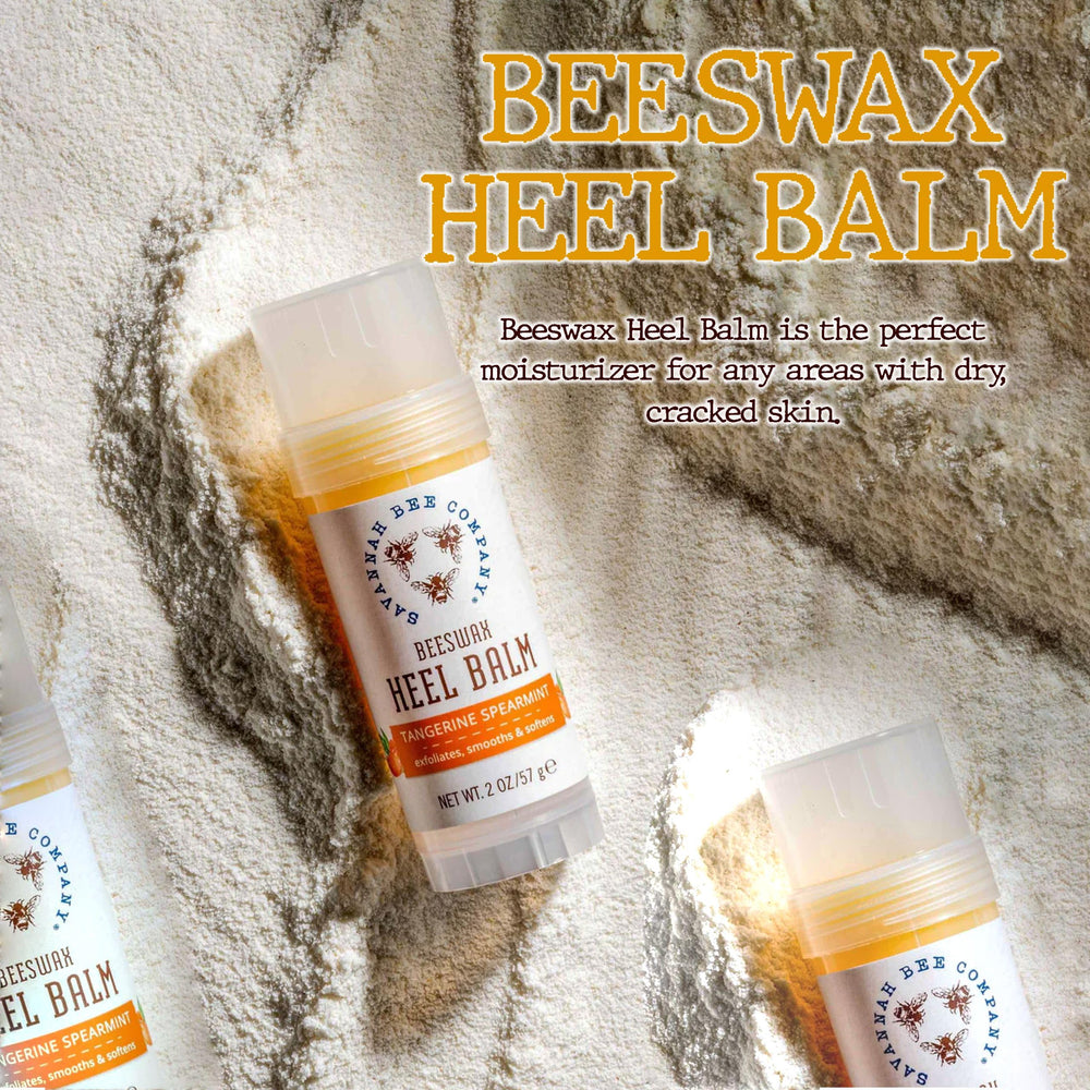 Savannah Bee Company beeswax heel balm creamy texture on fingertips for easy application