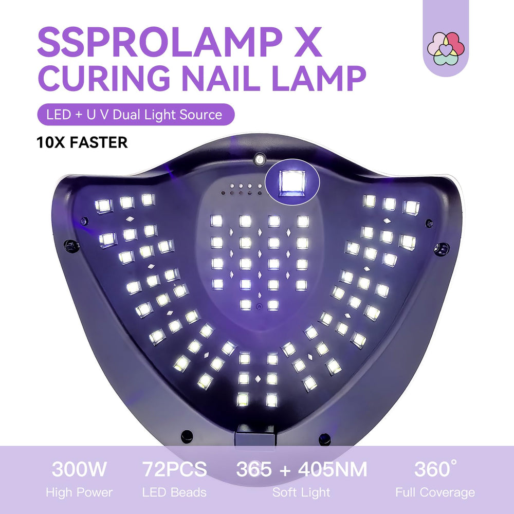 SAVILAND 300W nail lamp top view highlighting even illumination across nails.
