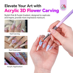 SAVILAND 3D acrylic nail brush purple-pink gradient handle for comfortable grip