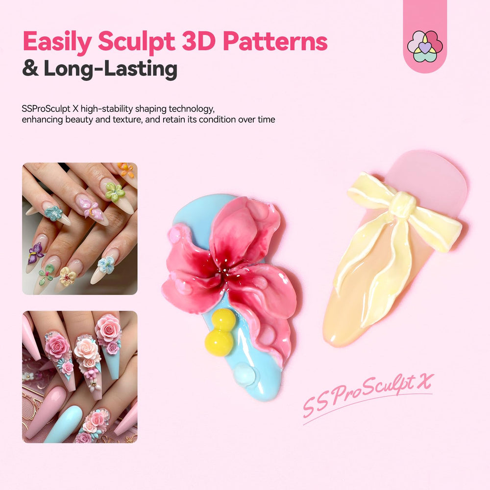 SAVILAND 3D nail gel set finish showcases a glossy sculpture look
