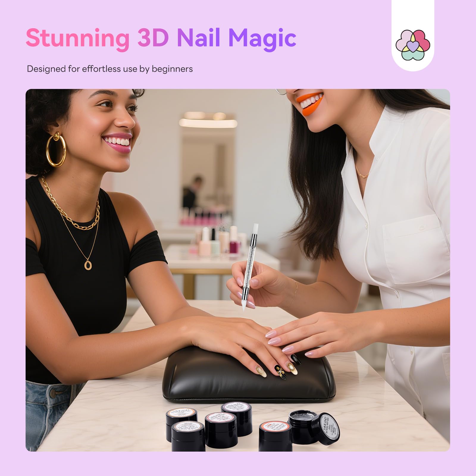 SAVILAND 3D Sculpture Gel hands applying nail art demonstrates beginner-friendly DIY use.