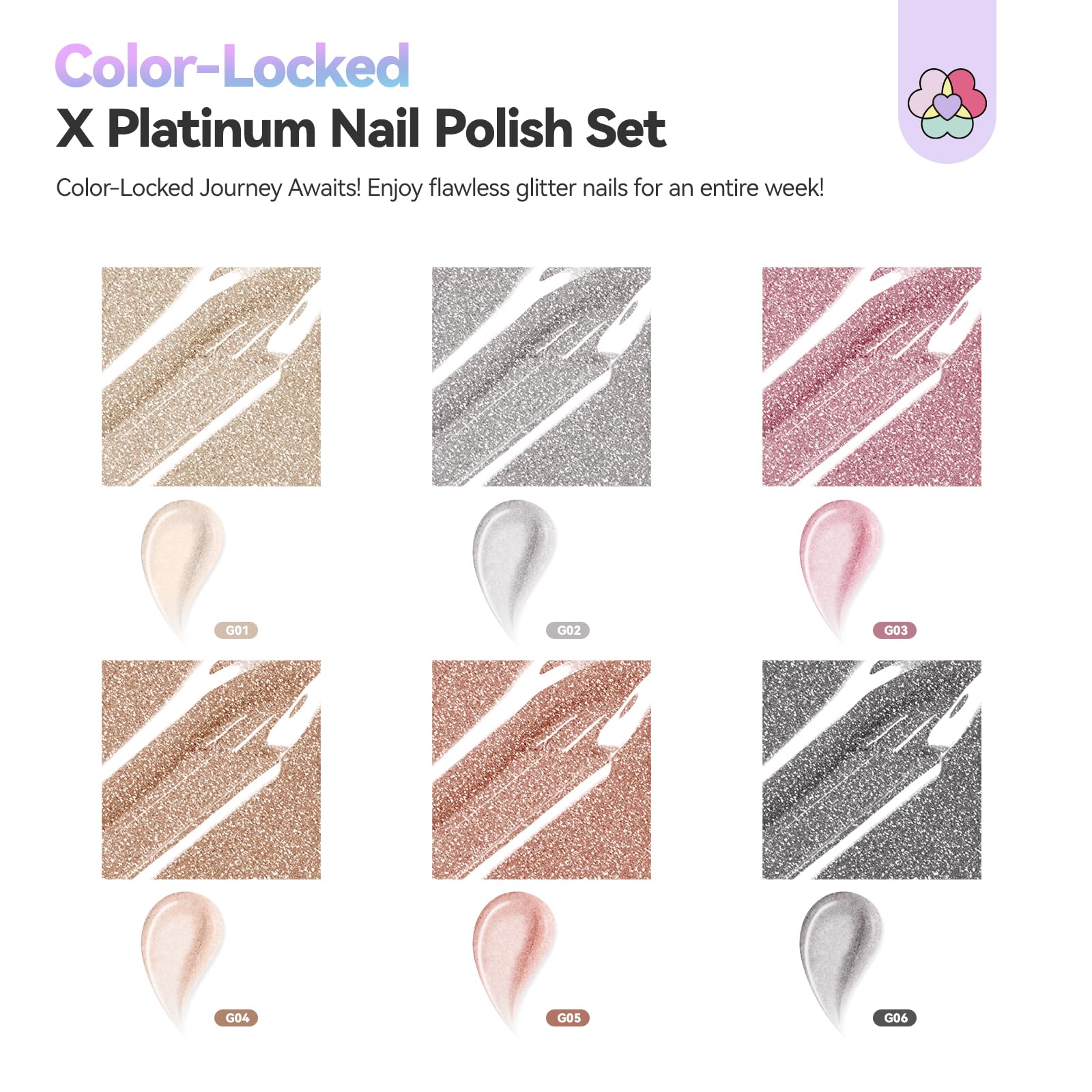 SAVILAND 6-color holographic glitter palette offers versatile shades for nail art.