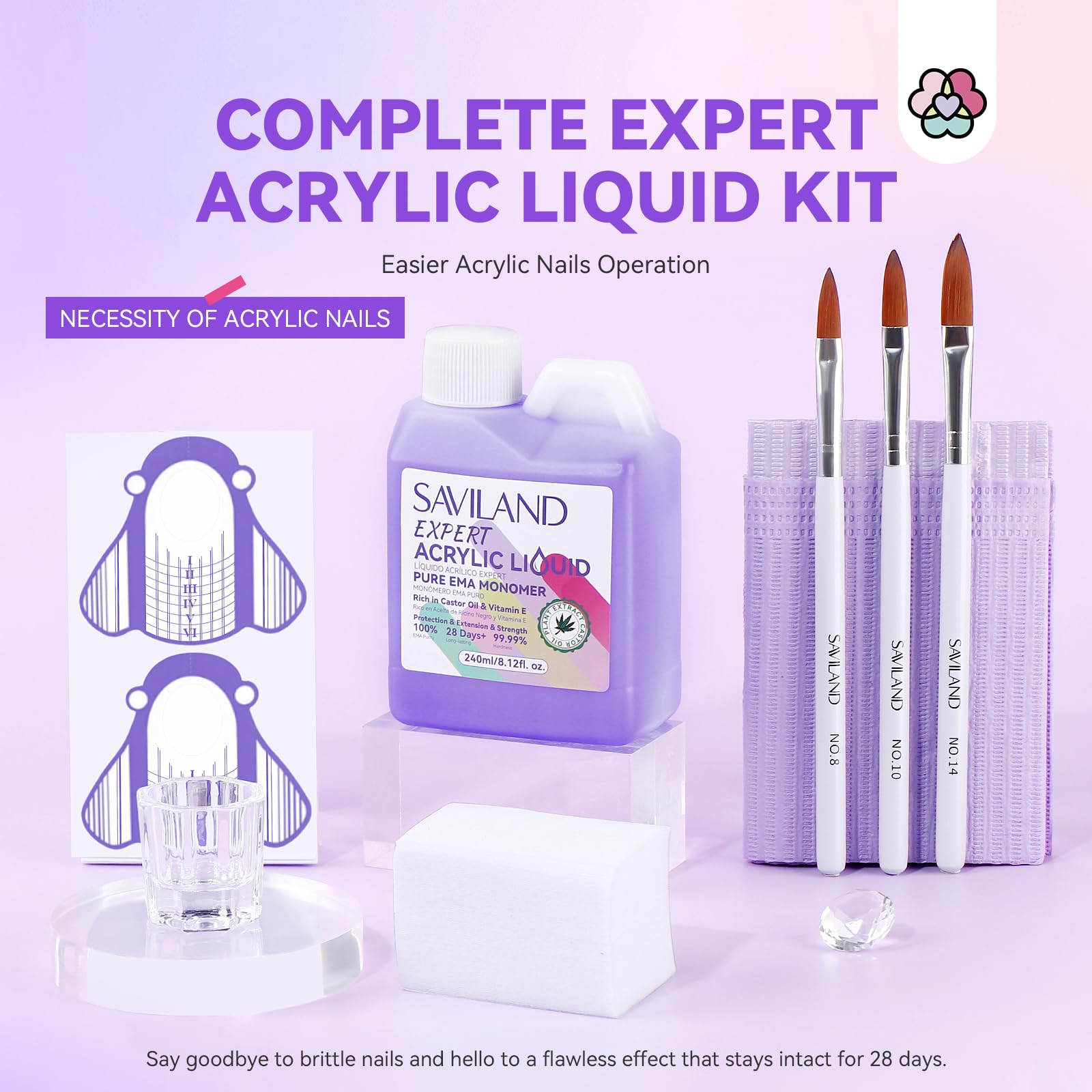 SAVILAND acrylic brush-8 provides precise bristles for bead control.
