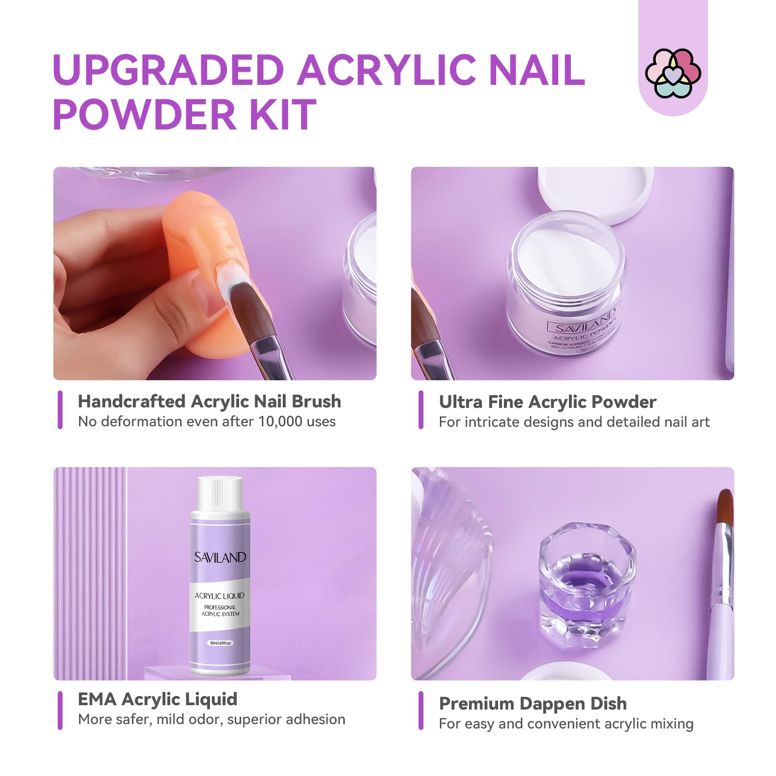 SAVILAND acrylic brushes set size 8-10-14 enables precise, smooth nail application.