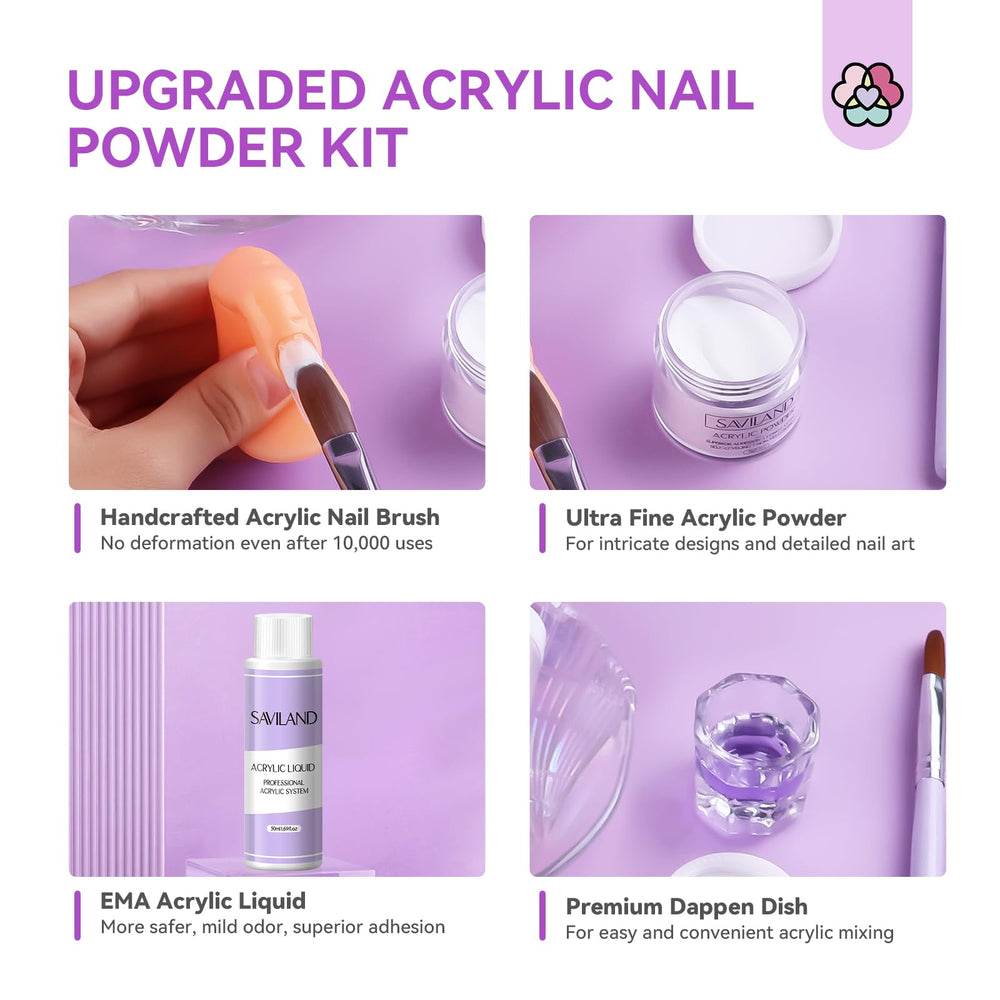 SAVILAND acrylic brushes set size 8-10-14 enables precise, smooth nail application.
