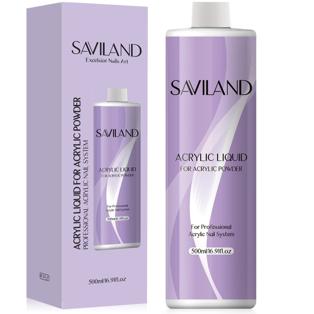 Saviland acrylic liquid bottle front view supports home nail extensions.