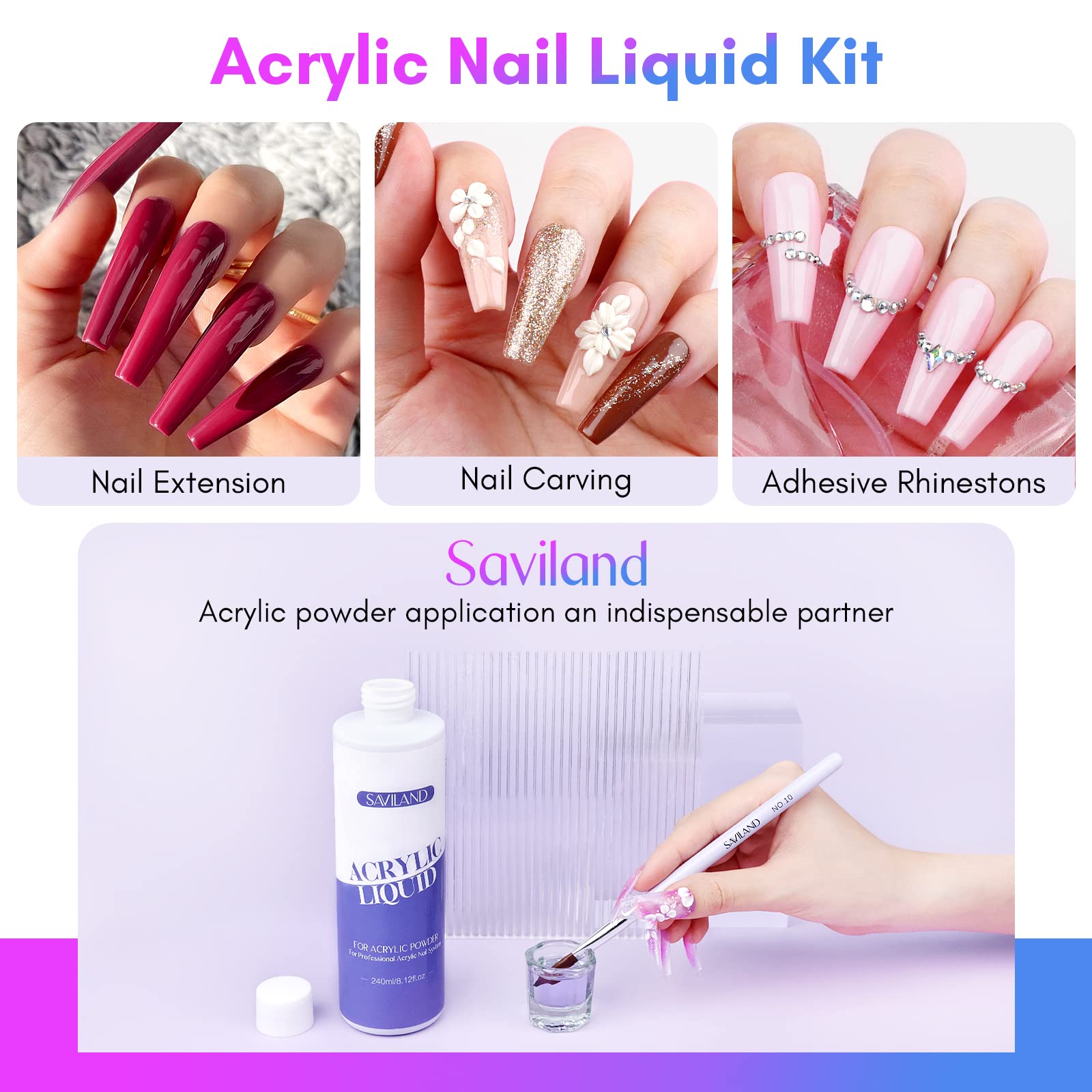 SAVILAND acrylic liquid brushes set 8-10-14 for precise bead control and smooth application