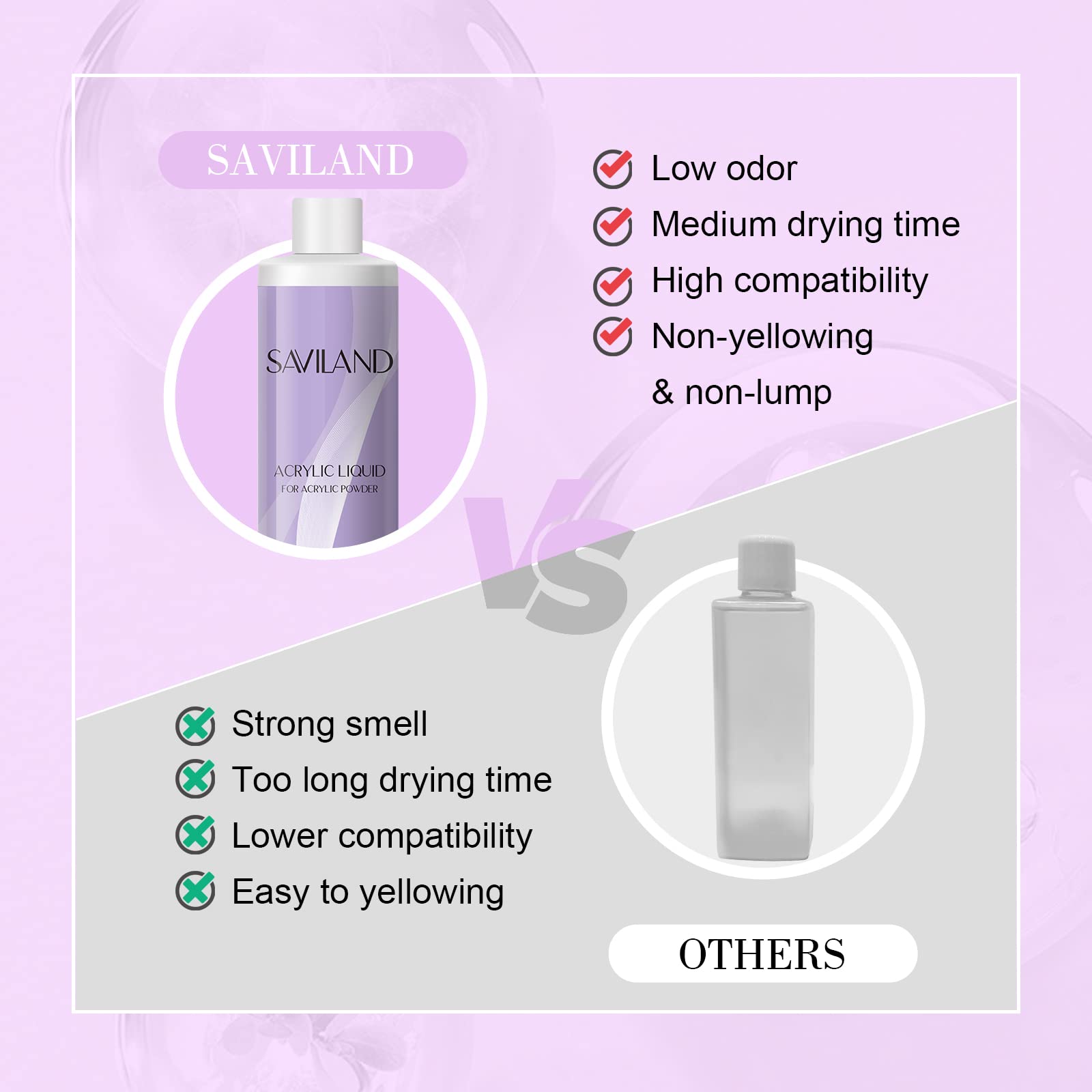 Saviland acrylic liquid low-odor formula keeps workspace comfortable.