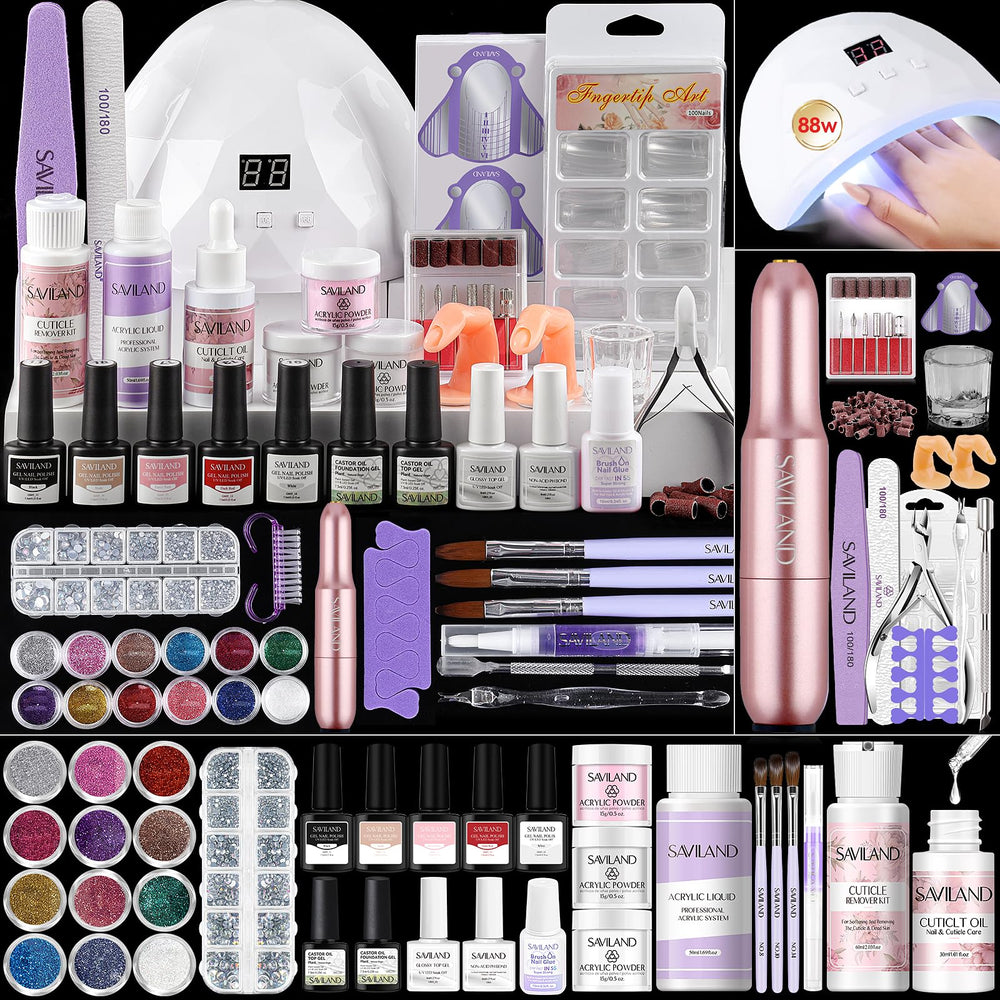 SAVILAND acrylic nail kit with 88W lamp enables fast drying at home