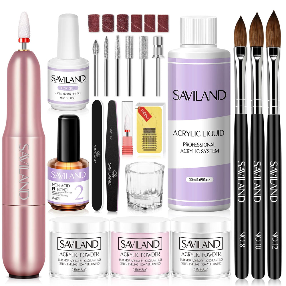 SAVILAND acrylic nail kit boxed set for beginners in a convenient home manicure setup