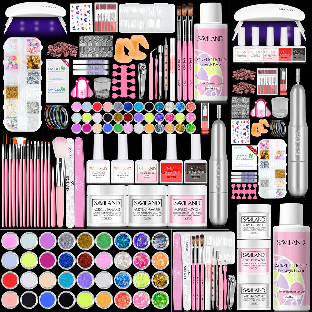 SAVILAND acrylic nail kit contents for an at-home salon setup and practice