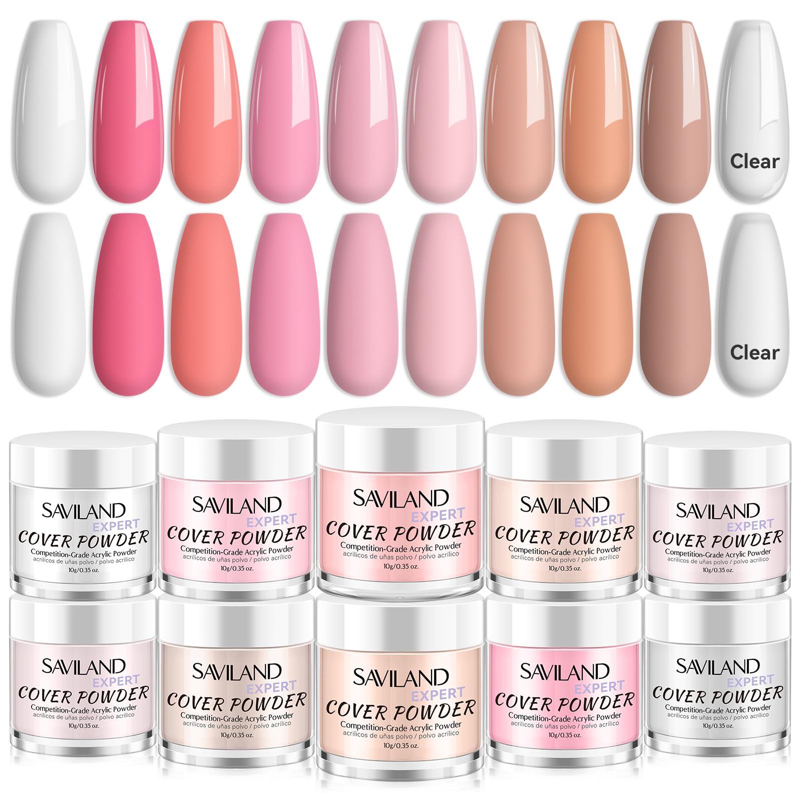 Saviland acrylic powder set packaging shown for easy salon-at-home prep and organization.