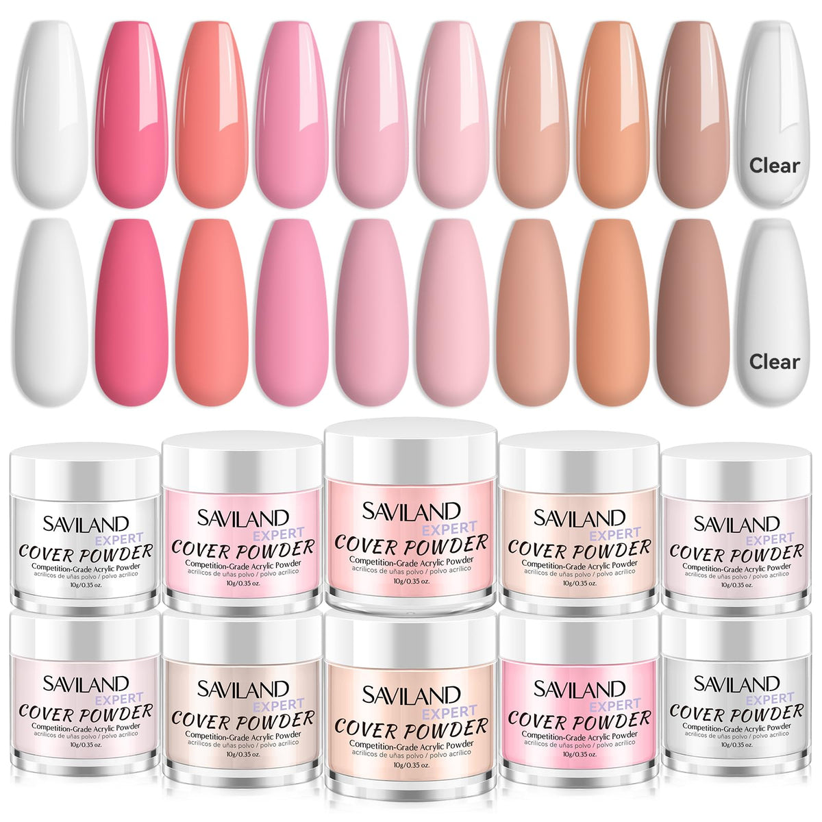 Saviland acrylic powder set packaging shown for easy salon-at-home prep and organization.