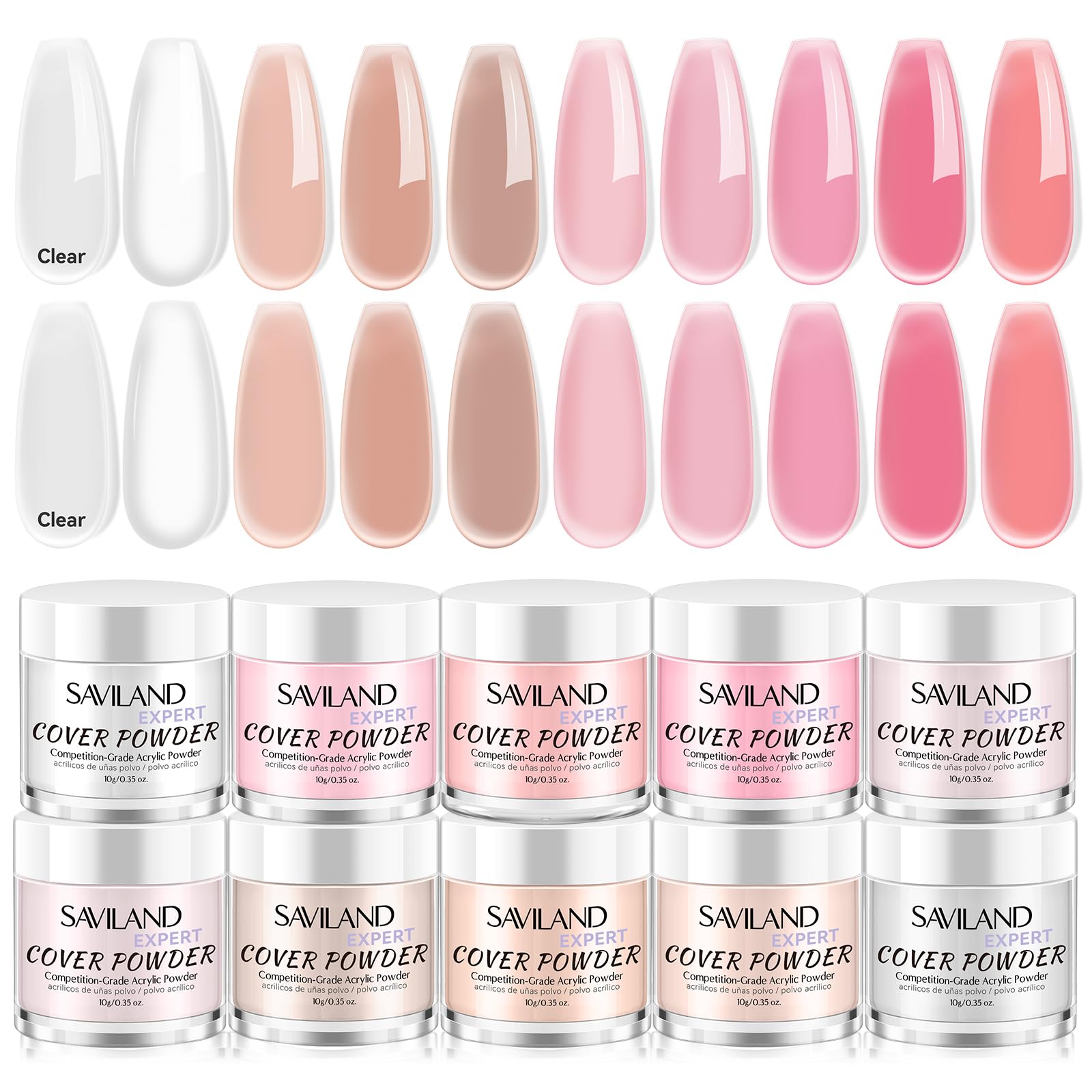 Saviland acrylic powder set packaging shown for easy salon-at-home prep and organization.