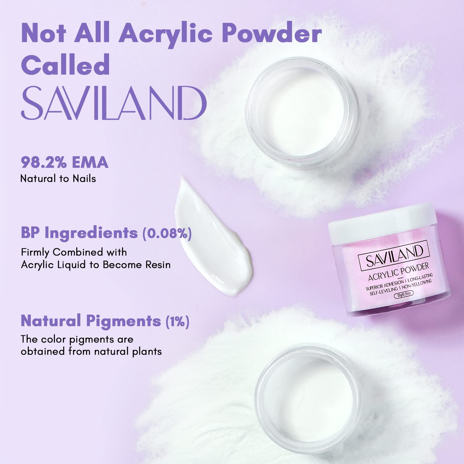 SAVILAND acrylic powder white close-up for crisp French nails