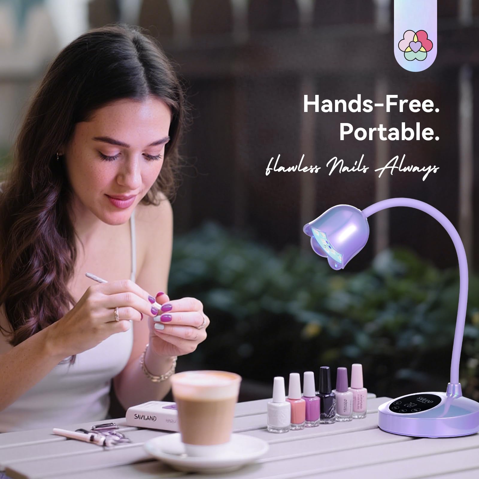 SAVILAND 30W UV Nail Lamp 8S curing highlights rapid gel polish setting.