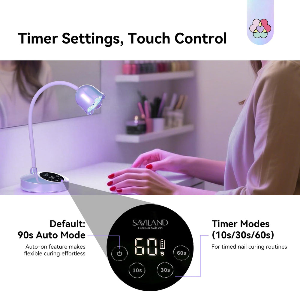 SAVILAND 30W UV Nail Lamp lifespan up to 50,000 hours for durability.
