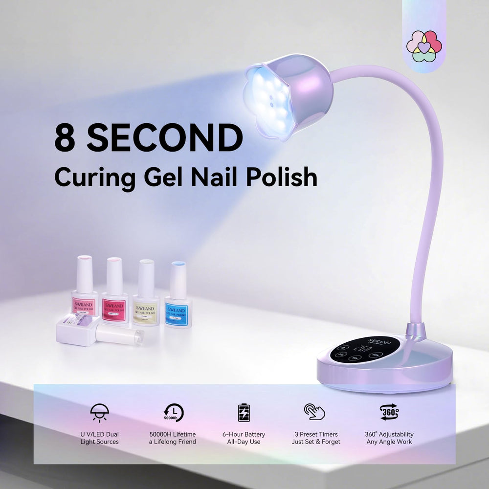 SAVILAND Advanced 30W UV Nail Lamp usage angle shows gooseneck for precise placement.