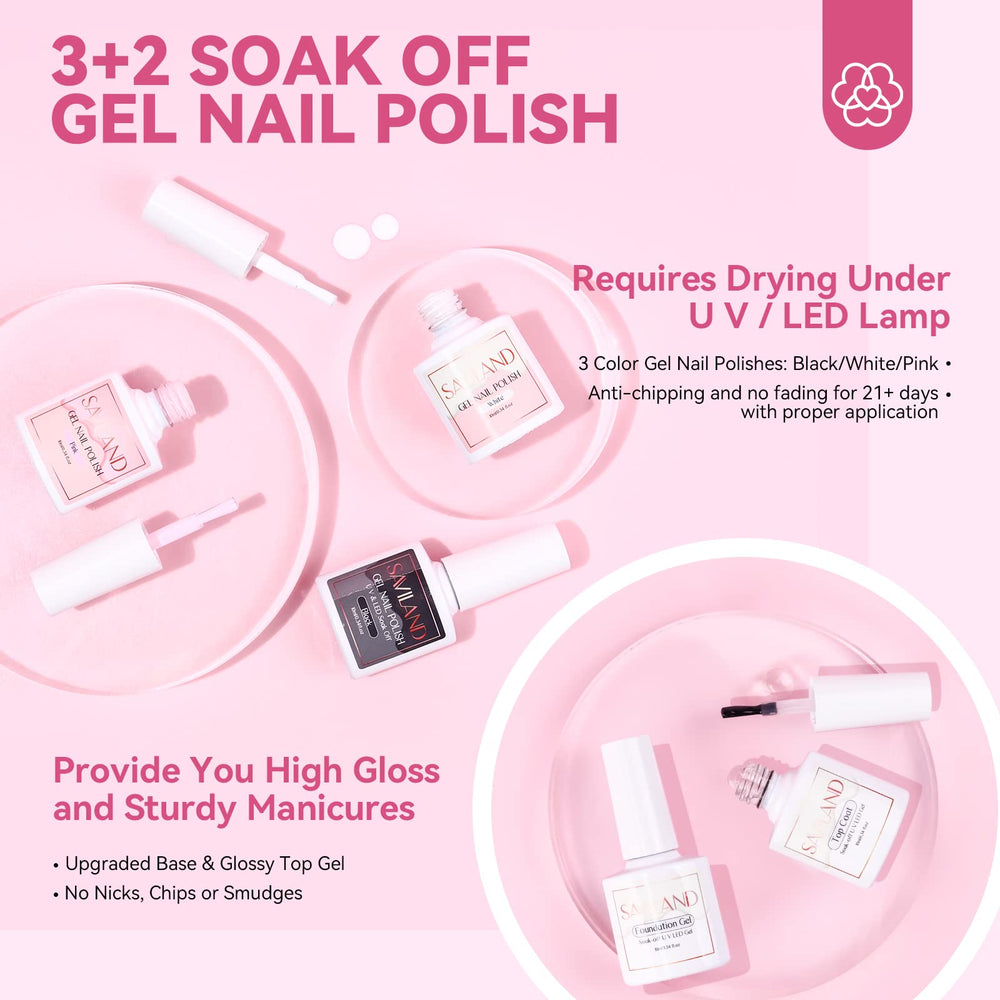 SAVILAND base and top gel for lasting shine and sleek finish.