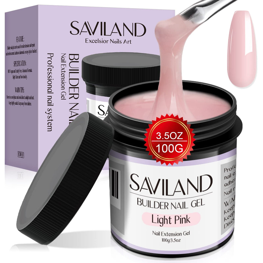 SAVILAND builder nail gel 100g close-up showing natural-looking extensions