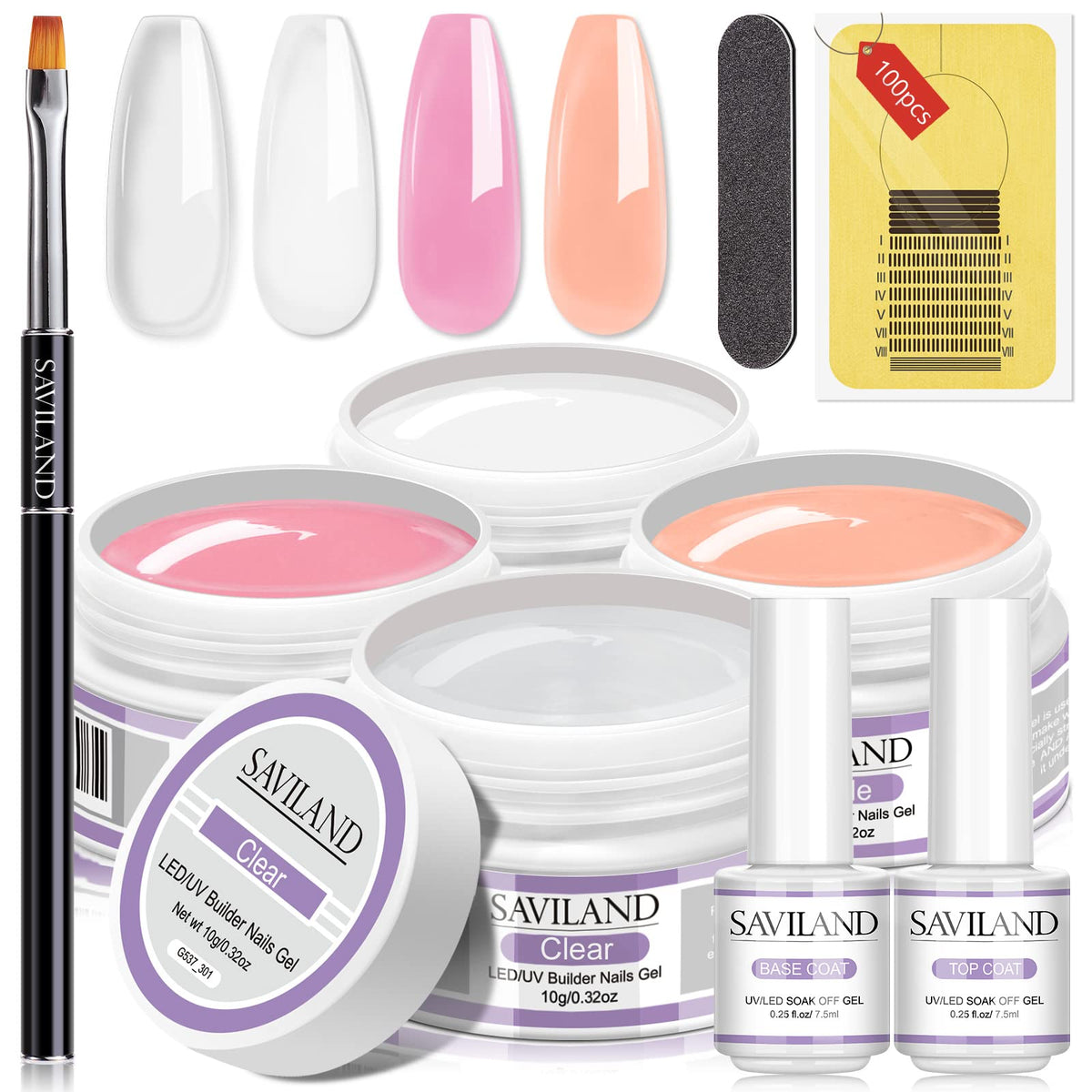 SAVILAND Builder Nail Gel Kit contents for at-home nails.