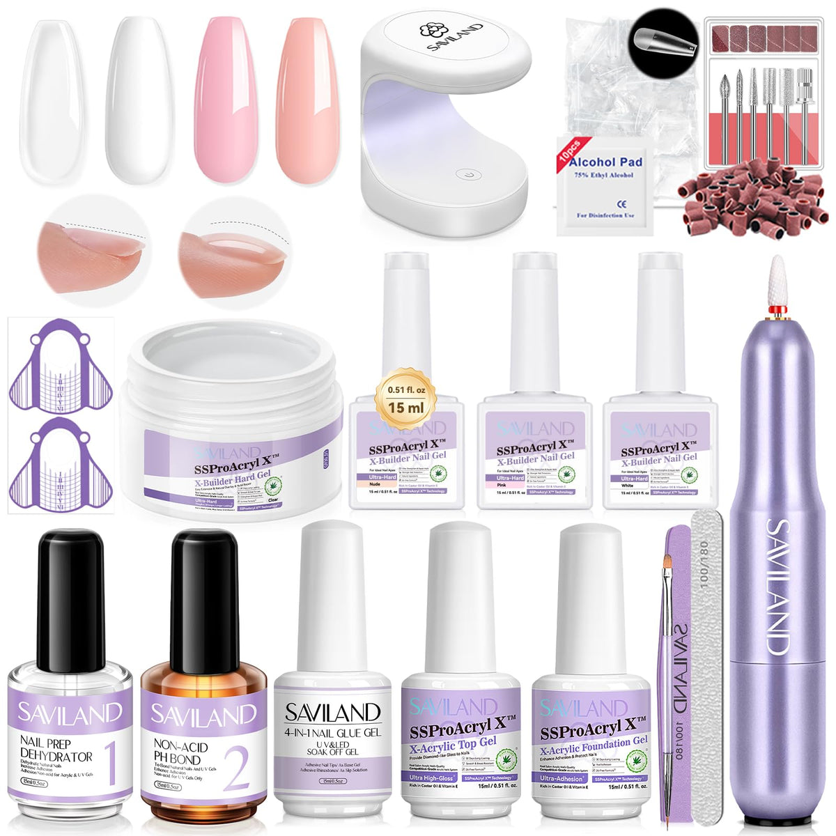SAVILAND Builder Nail Gel Kit packaging reveals a complete at-home manicure set for nail perfection.