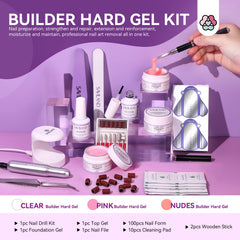 SAVILAND builder gel set contents with gels and tools for DIY nails.