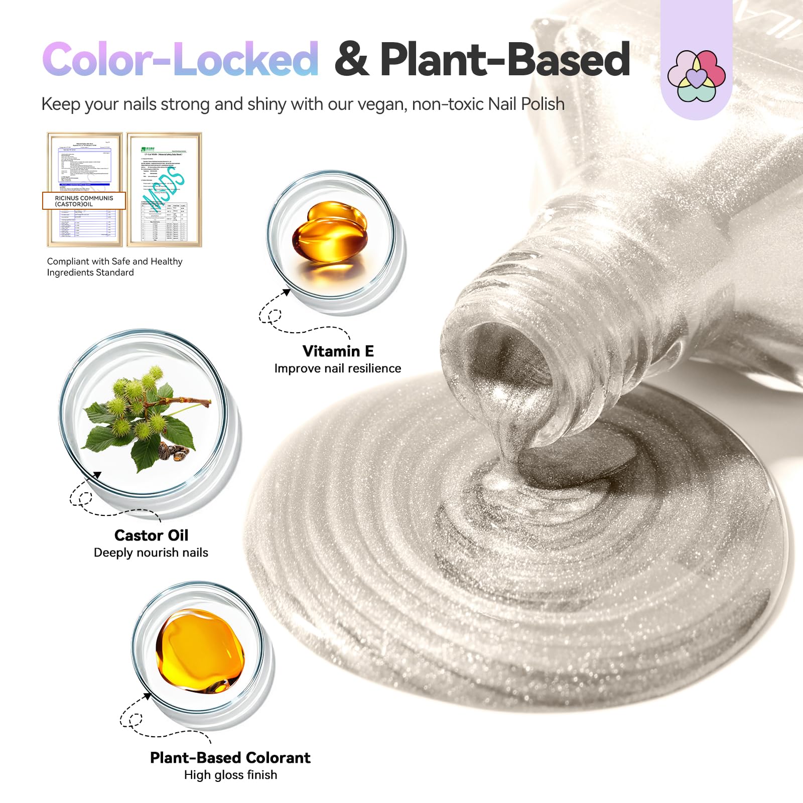 SAVILAND castor-oil-based formula supports nail resilience while delivering vibrant color.