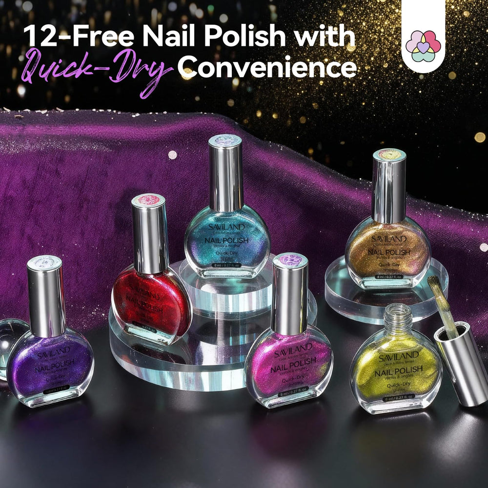 SAVILAND holographic galaxy finish on nails for eye-catching party looks.