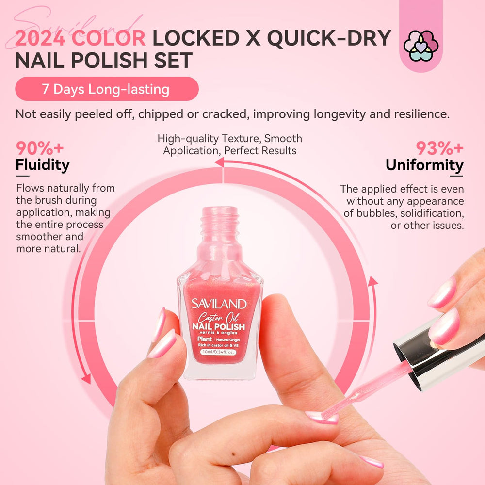 SAVILAND Charm Pink nail polish swatch shows smooth application and glossy finish.