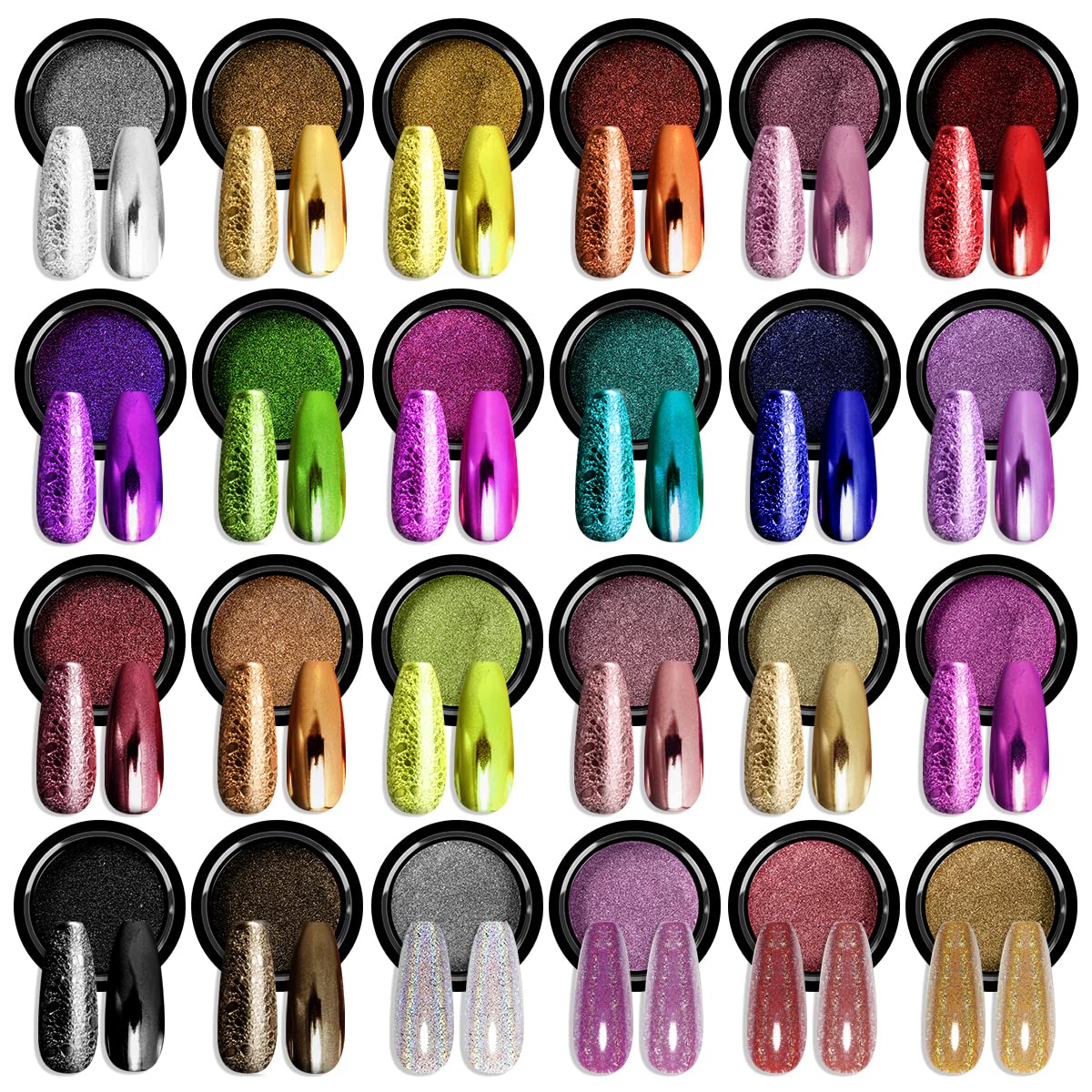 SAVILAND chrome nail powder 24 colors for mirror finish nail art and versatility.