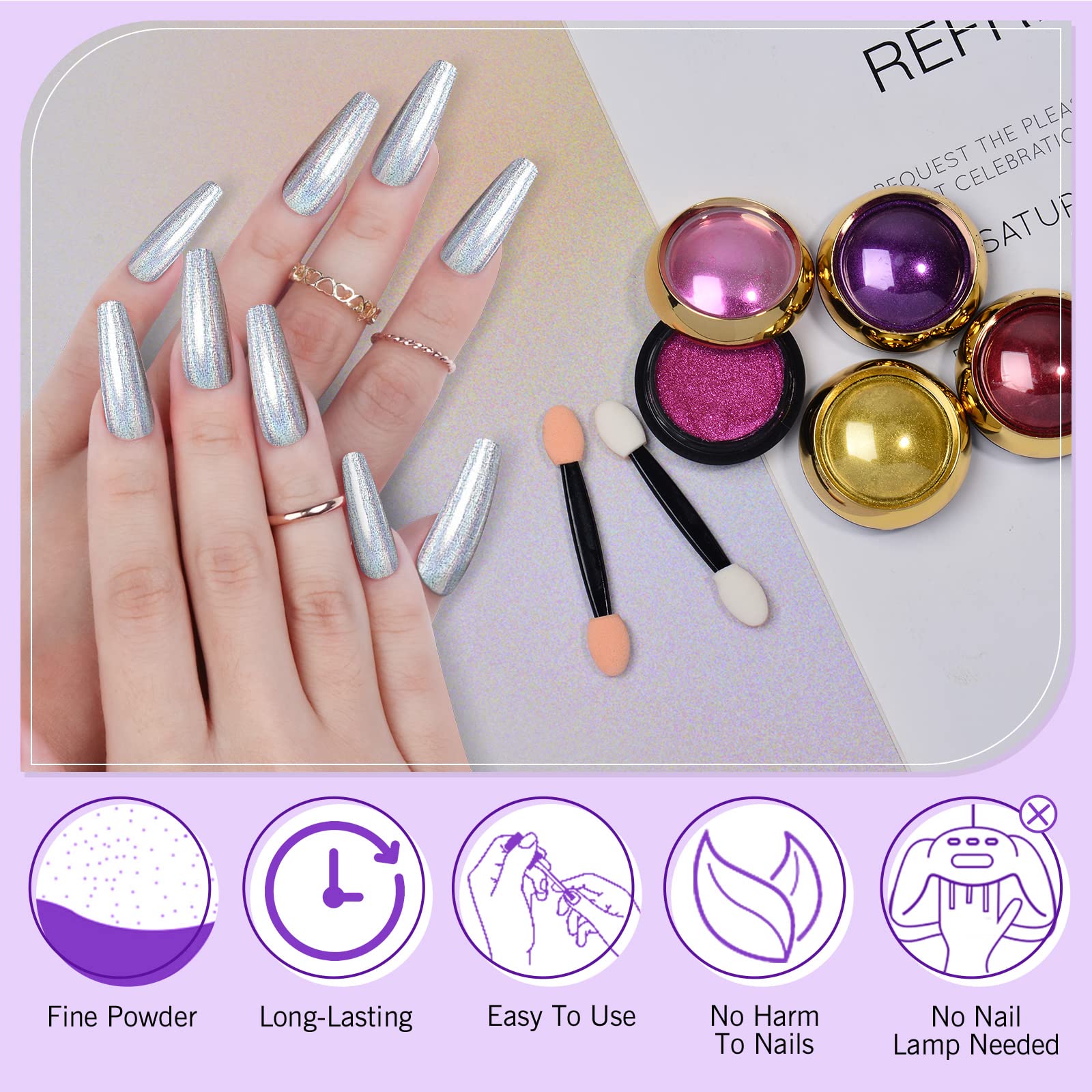 SAVILAND chrome nail powder for 3D nail art with optional sculpting gel.
