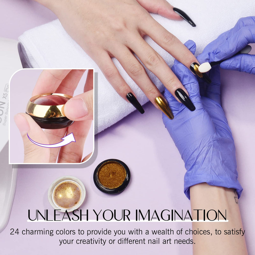 SAVILAND chrome powder helps create bubble nails with depth.