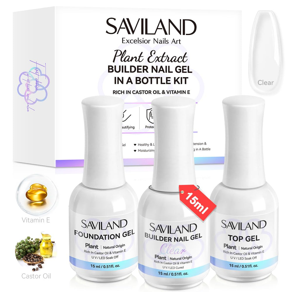 SAVILAND clear builder gel kit enables precise overlays and durable extensions.