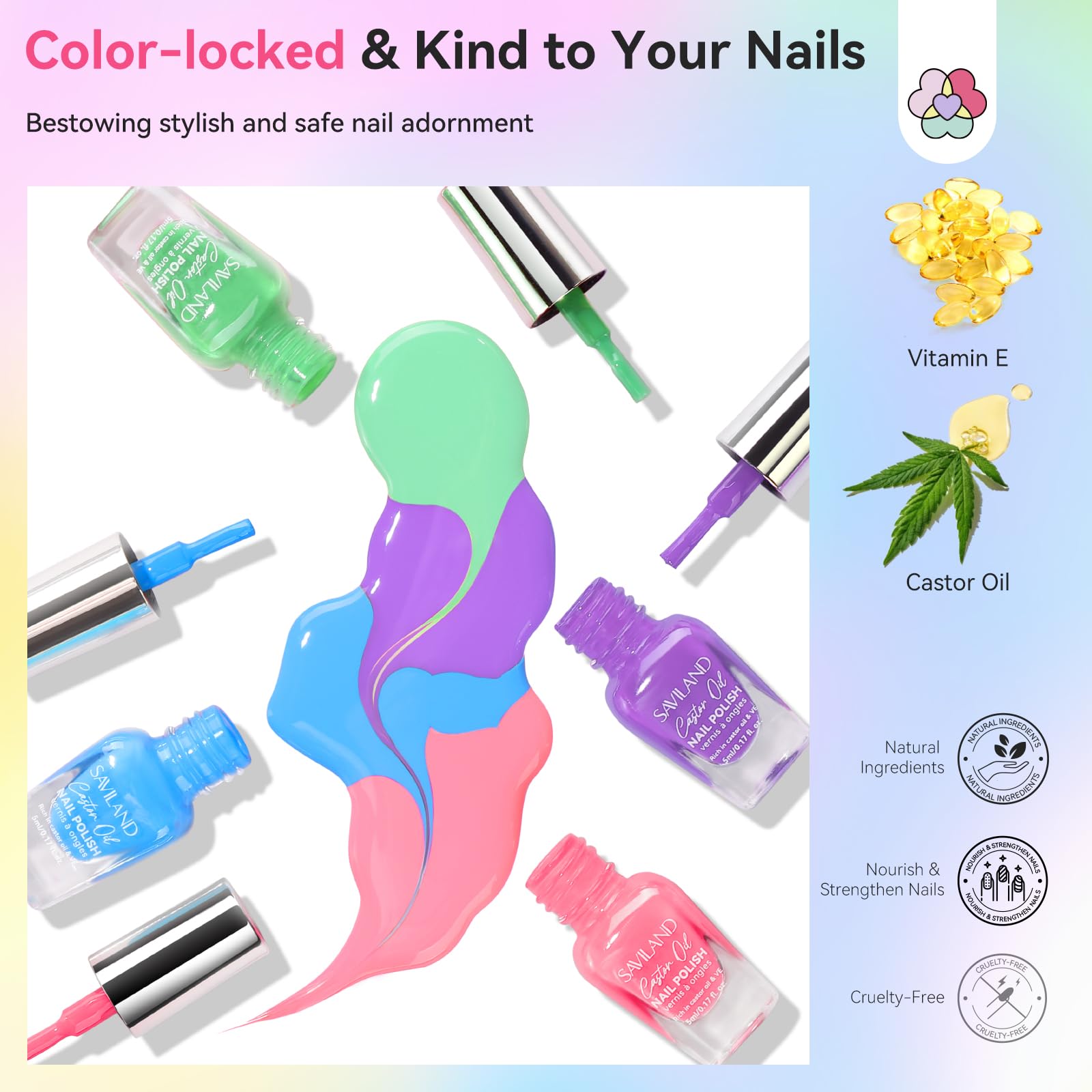 SAVILAND Color Artistry polish with castor oil and vitamin E nourishes nails