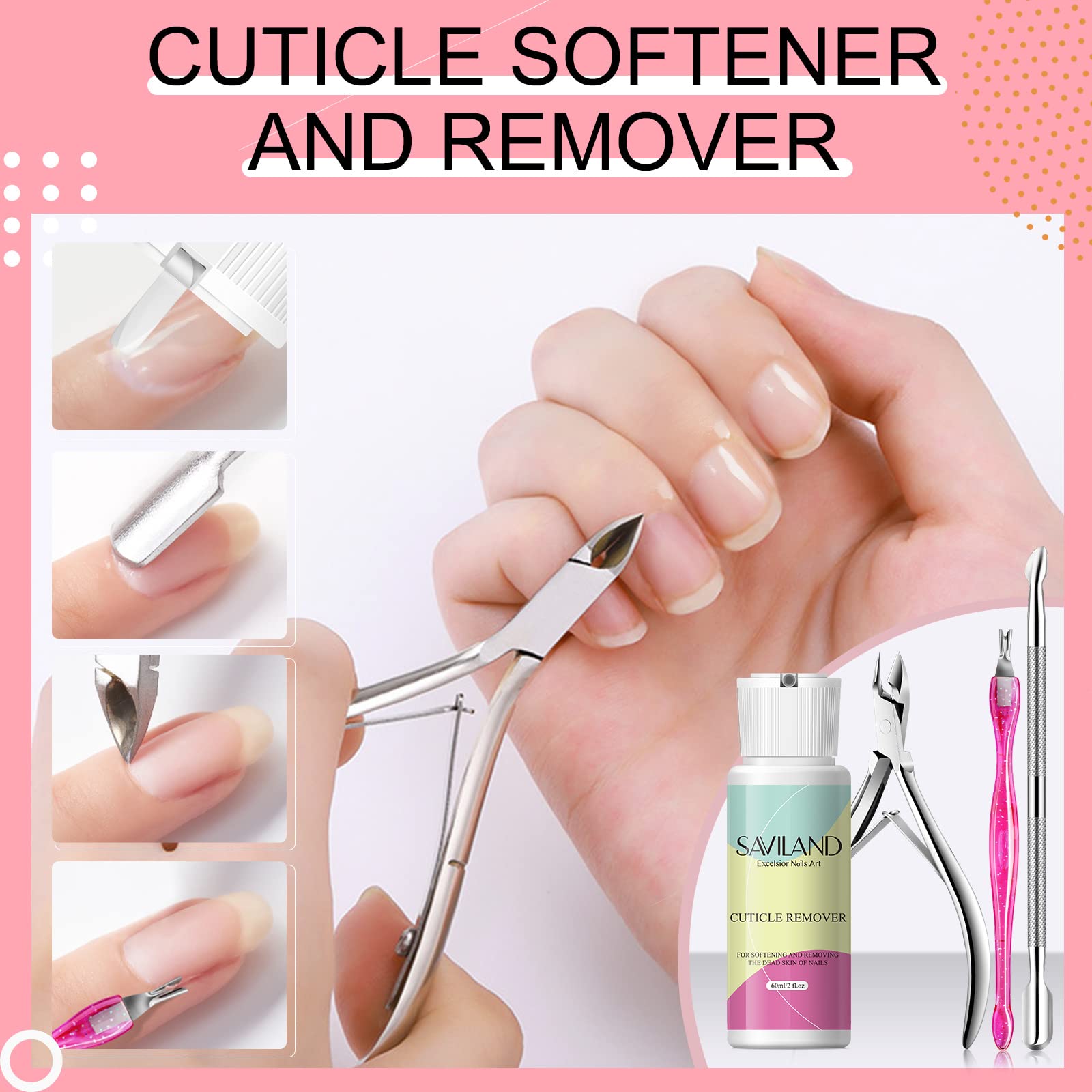 SAVILAND cuticle remover kit closeup highlights precise trimming for neat nail edges
