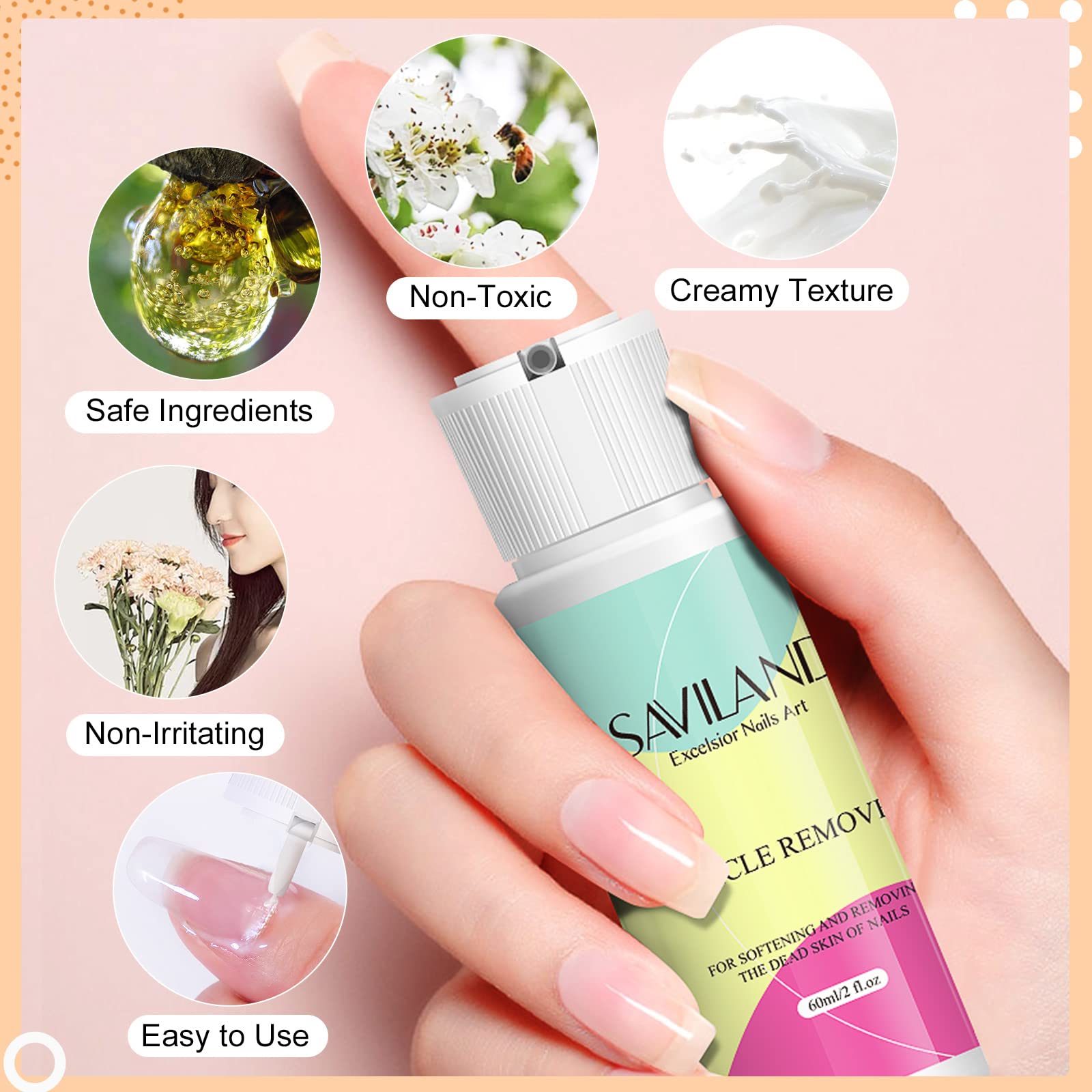 SAVILAND cuticle remover liquid closeup highlights creamy texture that stays put