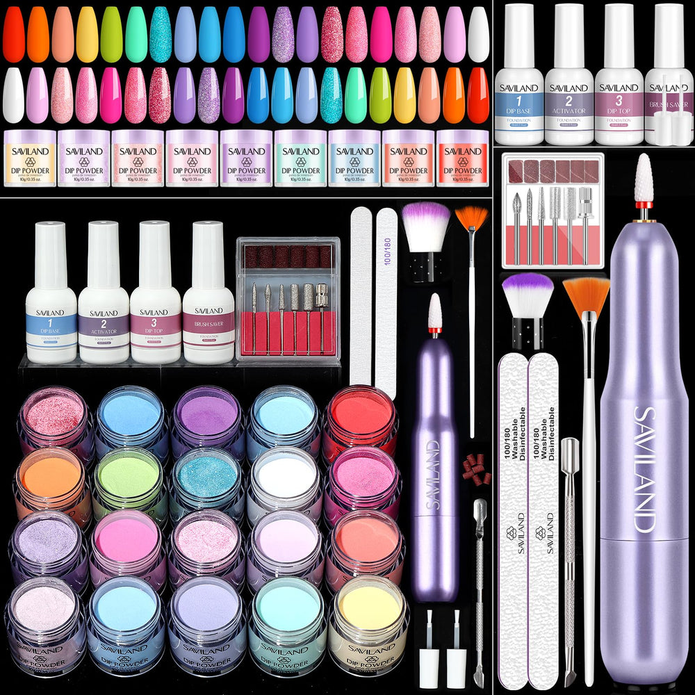 SAVILAND dip powder kit color swatches showcase vibrant neon shades for custom looks