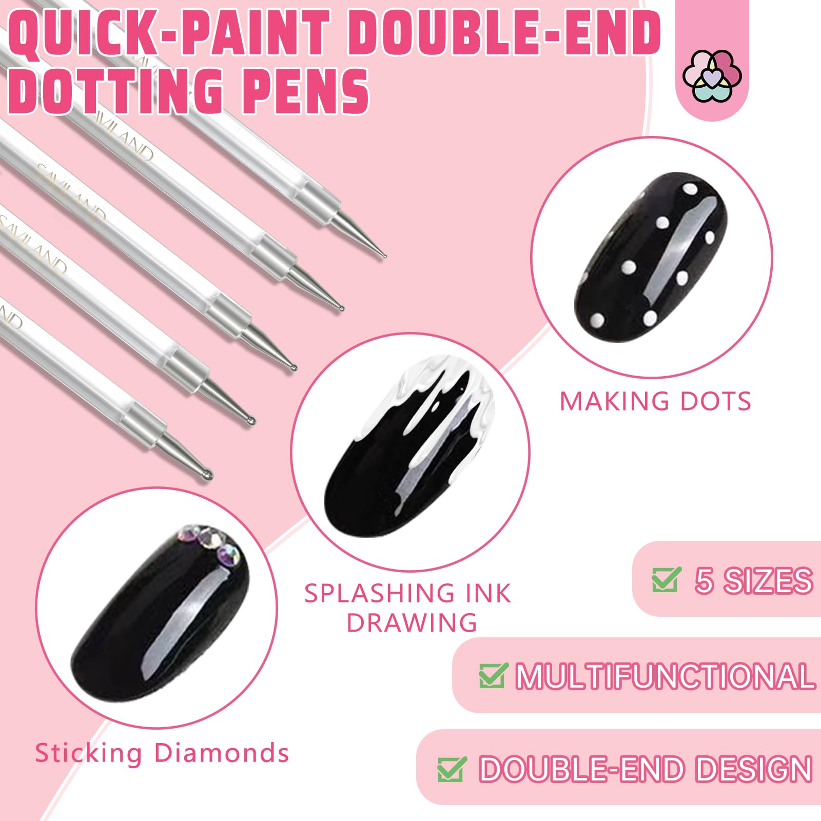SAVILAND dotting tools showing stars, hearts, and flowers patterns
