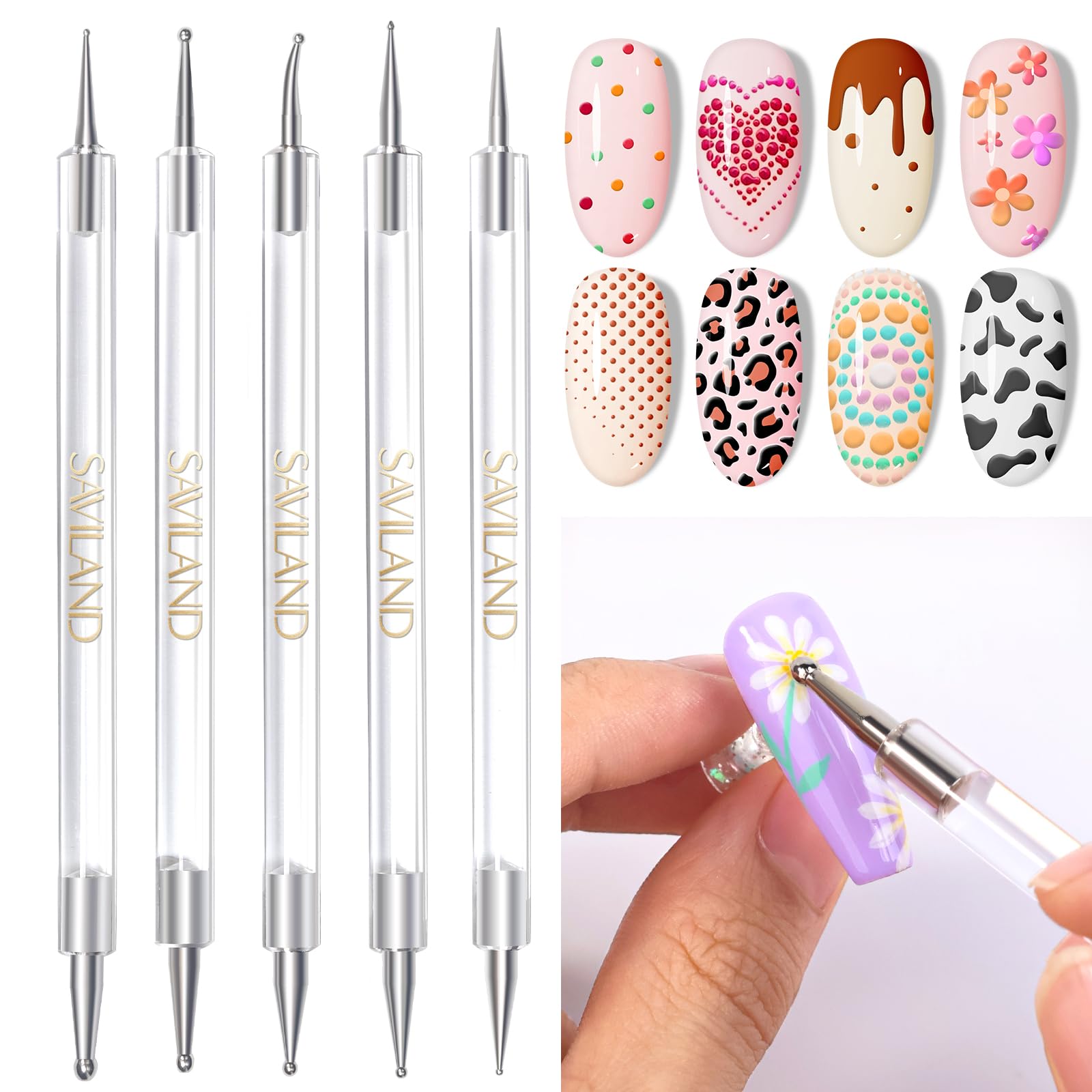 SAVILAND dotting tools kit cover for easy at-home nail art creation