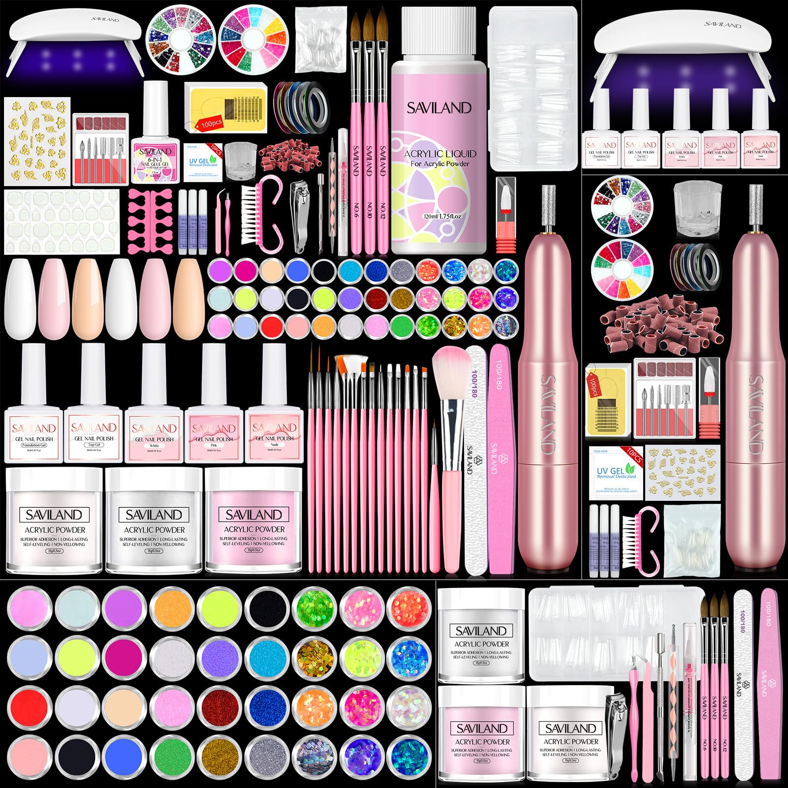 SAVILAND Essentials kit contents for at-home manicure convenience.