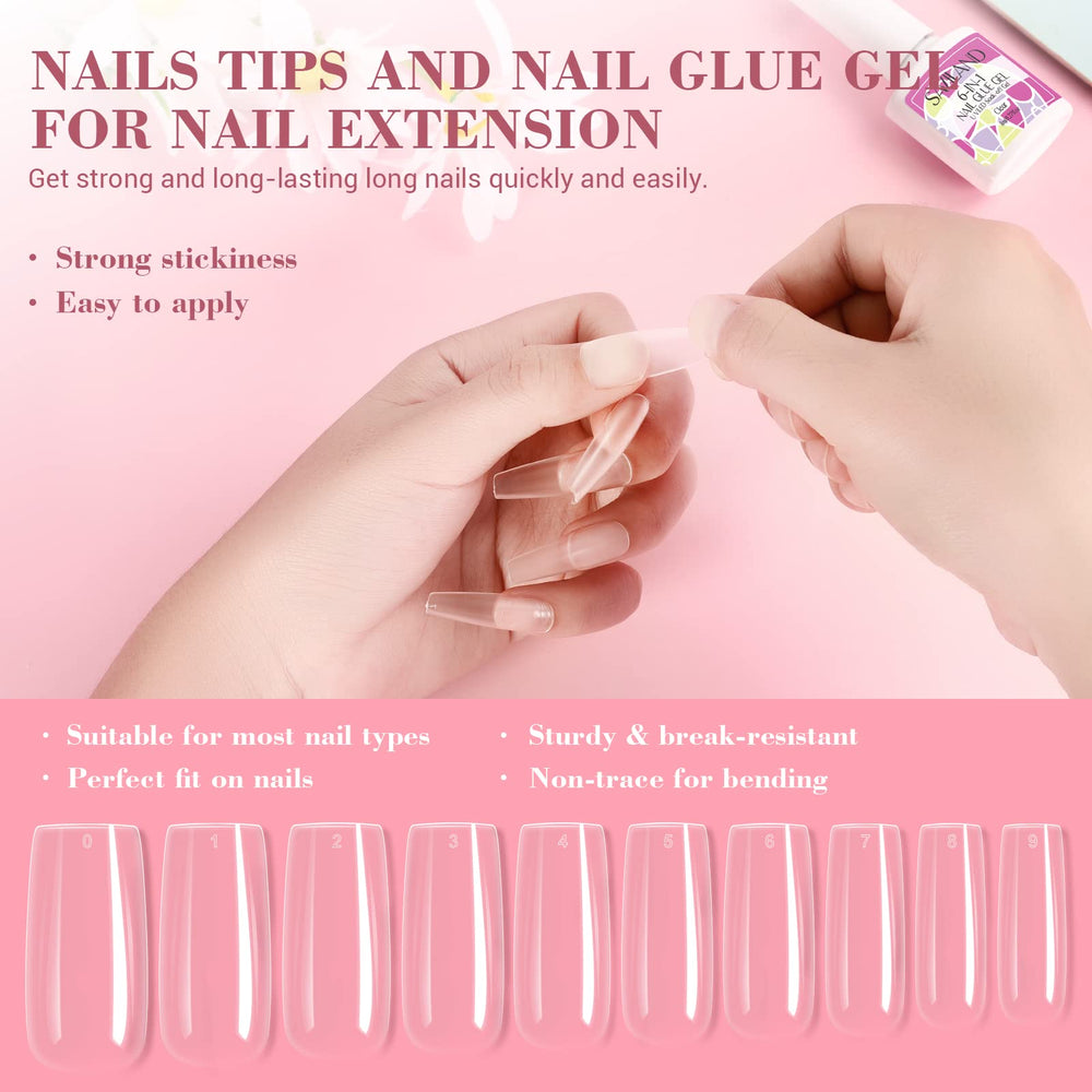 SAVILAND Essentials full and half cover nail tips with glue.