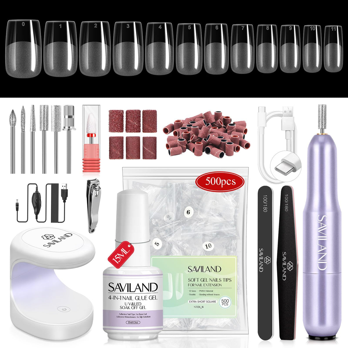 SAVILAND Gel Nail X Kit contents displayed for DIY home manicure