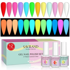 SAVILAND glow-in-the-dark gel polish set bottles glowing for night nails