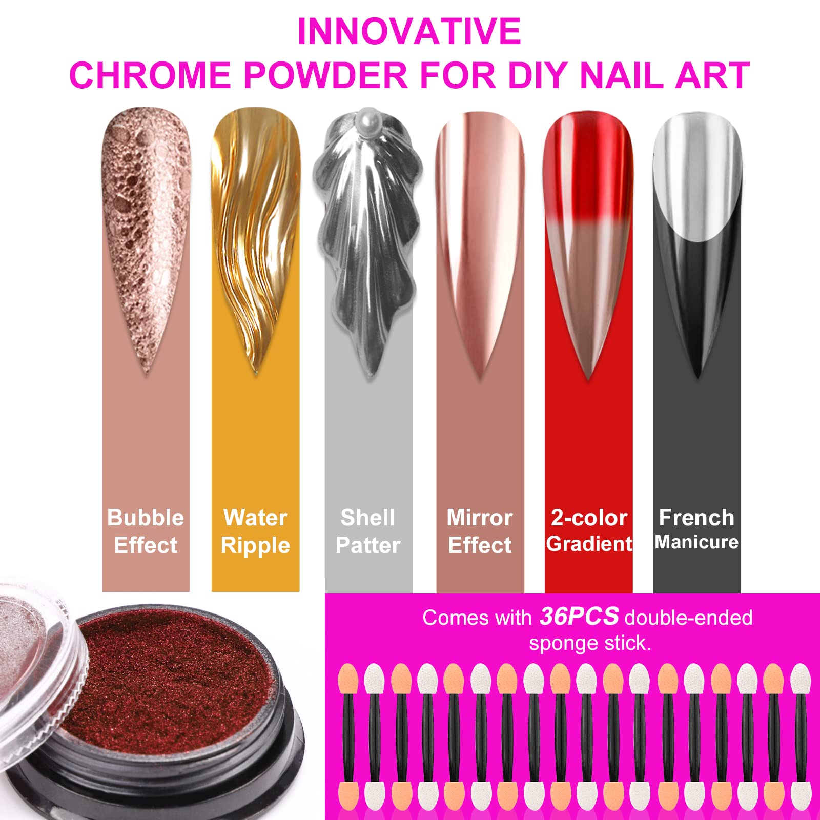 SAVILAND holographic chrome powder with rainbow reflections for eye-catching chrome art