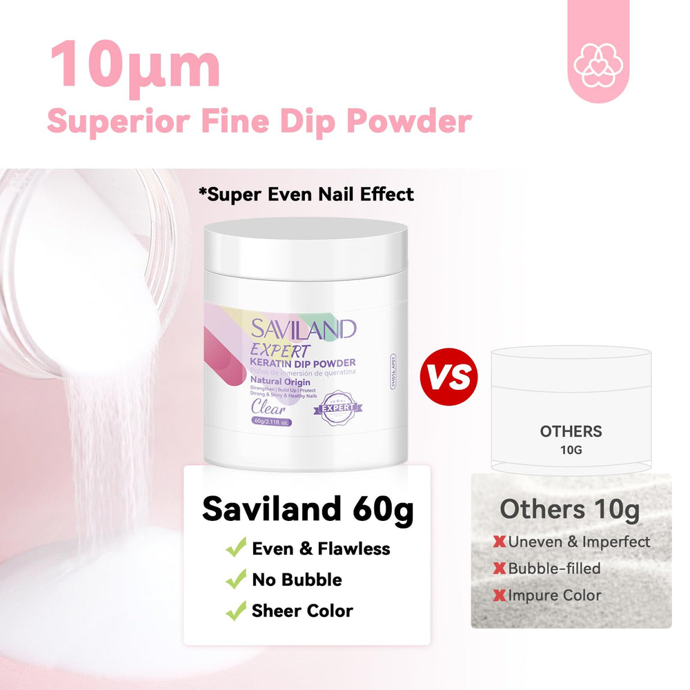 SAVILAND keratin enriched dip powder close-up emphasizes strong natural nails