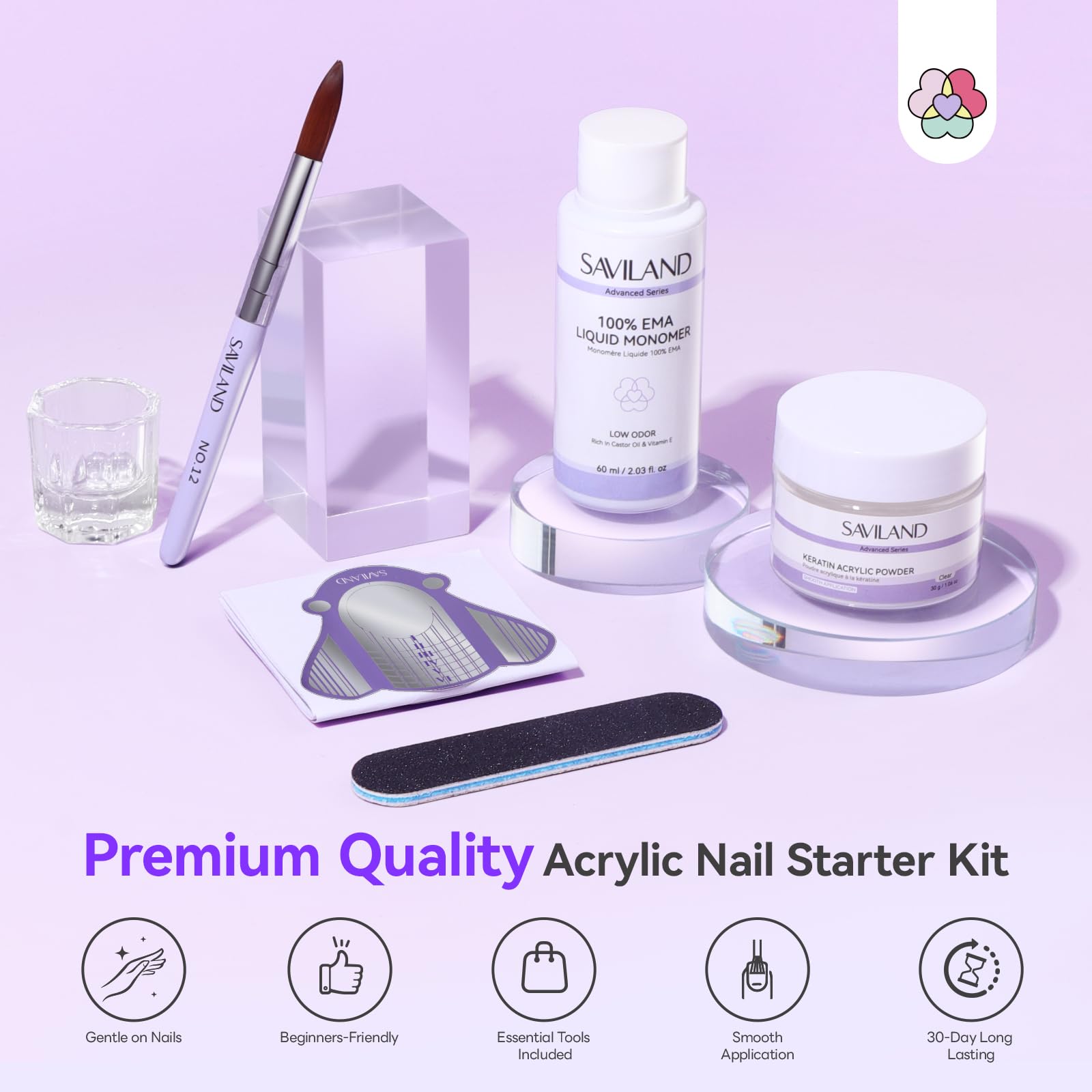 SAVILAND keratin-enriched acrylic powder close-up – smooth bonding for natural-looking nails.