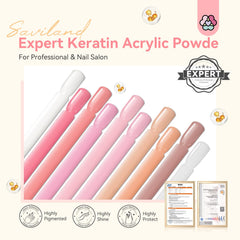 Saviland keratin-infused nail powder close-up highlights protective formula for natural nails.